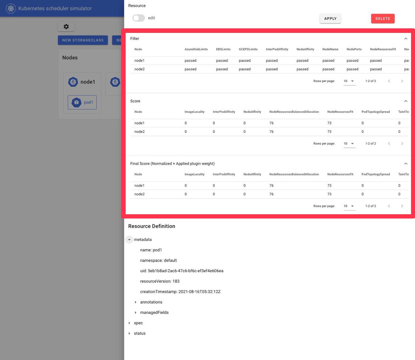 kube-scheduler-simulator UI